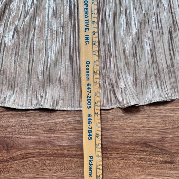 THML NWT Metallic Silver Pleated Midi Skirt Womens Size M Holiday Party Lined - Picture 6 of 8